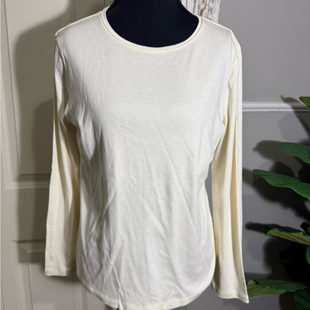 Talbots Women's Long Sleeve Crewneck Top - Ivory SIZE LARGE PETITE